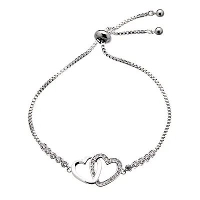 Silver Friendship Love Bracelet With A Double Linked Heart And Crystals - Neola • £19.65