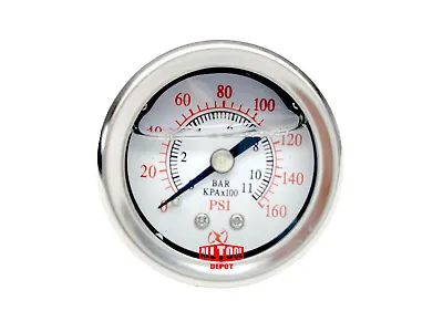 Oil Filled Pressure Gauge 1.5  Dial Center Back Mount 1/8 NPT - 0 To 160PSI • $12.48