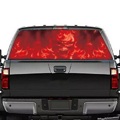 Red Flaming Skull Head Graphic Rear Window Windshield Decal For Car Body Sticker • $20.60