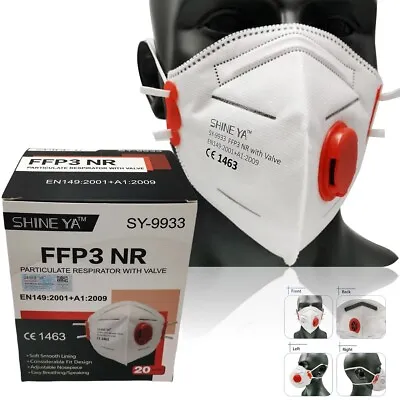 SHINYA FFP3 Face Mask Dust Mask Particulate Valved P3 N99 Disposable Respirator • £6.49