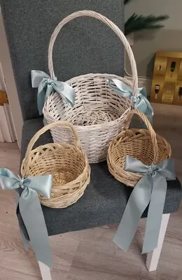 £35 • Buy Set Of 3 Wedding Confetti Wicker Basket Flower Girls Baskets White Cream Blue