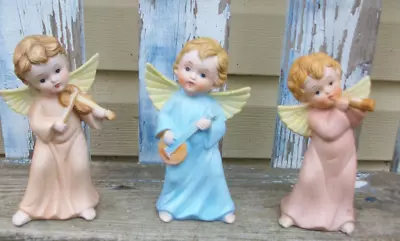 Vintage   Angel Figurines Playing Insturments  Set Of 3 • $10.95