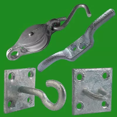 Washing Line Parts Galvanised Cleat Plate Hook Wheel Hooked Pulley Staple Eye • £5.99