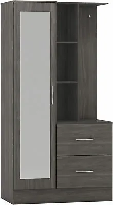 £177.60 • Buy Nevada Mirrored Open Shelf Wardrobe Black Wood Grain Effect