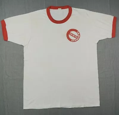 VINTAGE Ringer T Shirt Extra Large Red White 80s Screen Stars Say No To Unknowns • $60