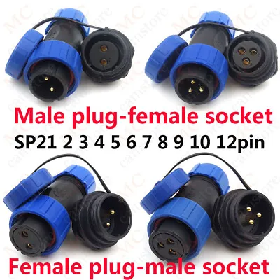 SP21 2 3 4 5 6 7 8 9 10 12Pin Panel Mount IP68 Waterproof Plug/Socket Connector • $5.93