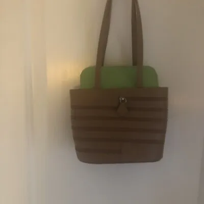 RARE! LONGCHAMP  THOMAS HEATHERWICK  SMALL FLAP  ACCENT BAG Tan/green EUC • $29.99