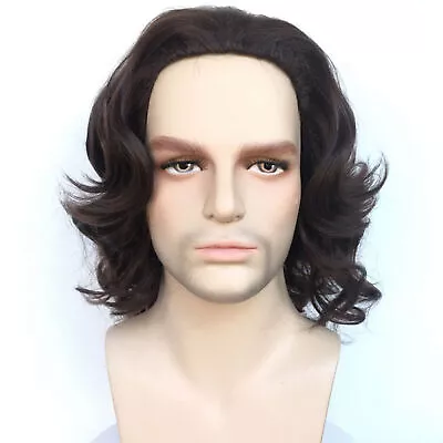 Men Wigs Dark Brown Long Curly Waves For Man Heat Resistant Synthetic Hair New • $21.99