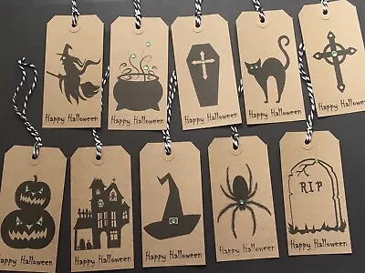 £2.45 • Buy 10 Large Cute Kraft Embellished Mixed Halloween Gift Tag Labels