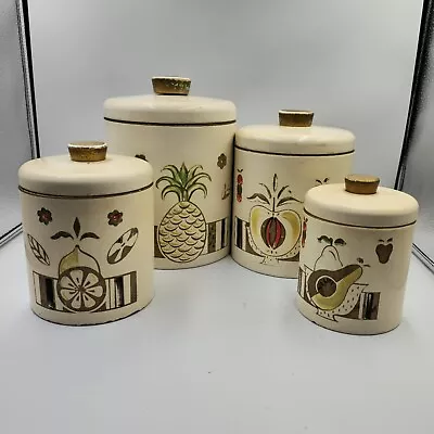 Vintage Ransburg 4 Piece Kitchen Metal Nesting Canister Set Fruit Themed READ  • $29.99