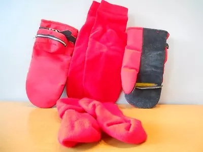 Vintage Red Winter Retro Hunting Trigger Finger Mittens Gloves Tall Knee Socks • $12.99