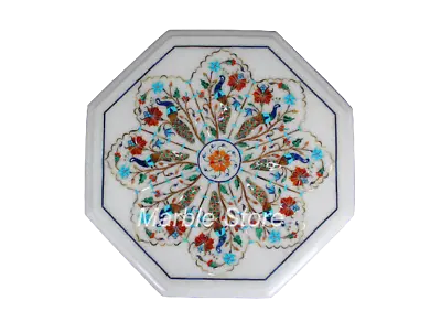 12  White Marble Side/End Table Top Pietra Dura Floral Inlay Art Handmade Work • £216.07
