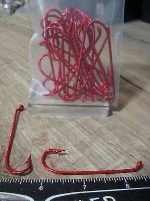 25 Size 3/0 Long Shank Offset Fish Hooks Turn Down Eye /  Blood Red • $9.77