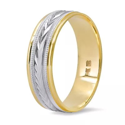 Solid 14K Two Tone Gold Wedding Band Ring Ring 6MM Size 10 Mens V Wheat Pattern • $565