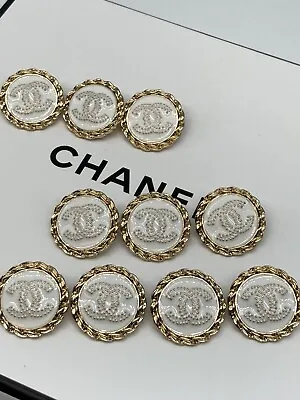 $109.99 • Buy 10 CHANEL BUTTONS Vintage Dotted CC Logo White & Gold Metal 20mm RARE Lot