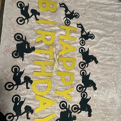 Happy Birthday Banner Motorcycle Theme Black & Gold • $5