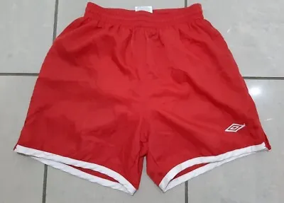 Vintage Red Umbro Nylon Shorts With Mesh Lining. Size Adult XS Waist 24   • £8.99