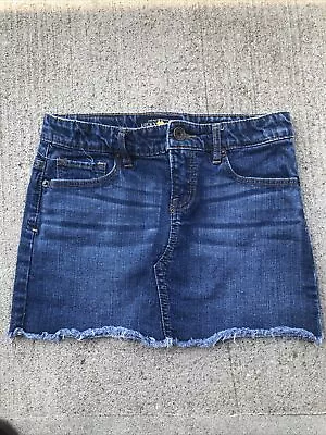 Girls Lucky Brand Sofia Mini Skirt Denim Medium Wash Frayed Size 12 Adjustable • $6.99