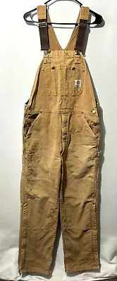 Vintage Carhartt R02 Brown Duck Insulated Bib Overalls 38 X 34 Double Knee USA • $49.95