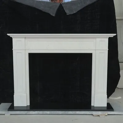 Customized Modern Design White Marble Fireplace Mantel With Black Granite Hearth • $2280