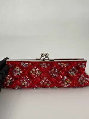 Women’s Red Clutch Evening Bag Sequin Crystal Embellished Lock Frame Chain • $18