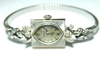 $399 • Buy Antique Vintage Art Deco 14k White Gold BULOVA 6 Diamond Ladies Watch 23 Jewel 