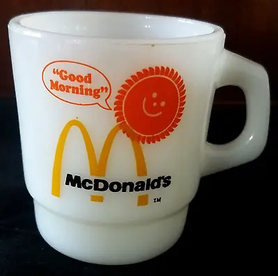 Vtg Anchor Hocking FIRE KING McDonald's Good Morning Milk Glass Coffee Mug Cup • $5.99