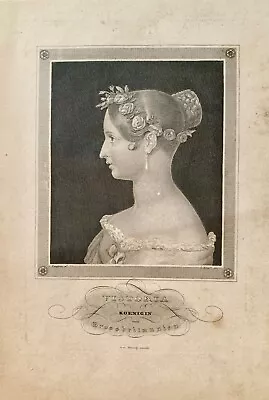 Queen Victoria Small Very Early Photogravure German C1837 Approx 9x6 • $79