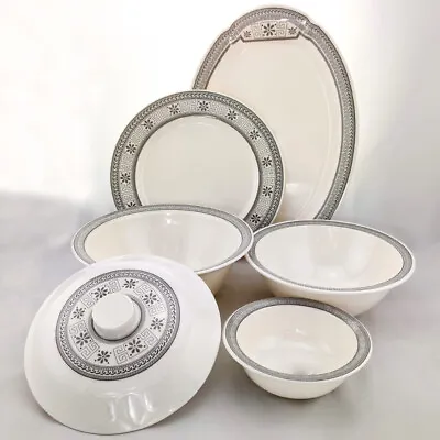 Floral Melamine White Plates Bowls Lids Set 100% Double Glazed • £14.95