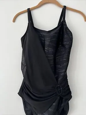 NWT Amoena XtraLife Sz 8B One Piece Swimsuit Black Built In Bra Sarong Key Hole • $14.99