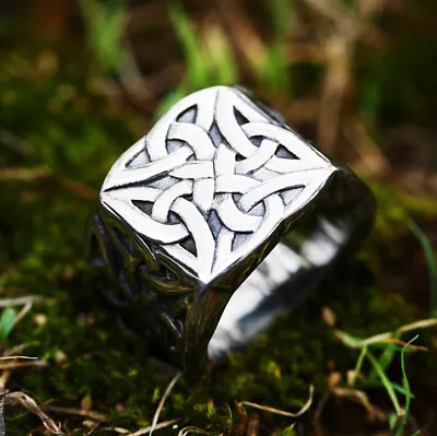 Vintage Viking Celtic Knot Wedding Ring Stainless Steel Men's Biker Signet Ring • $11.88