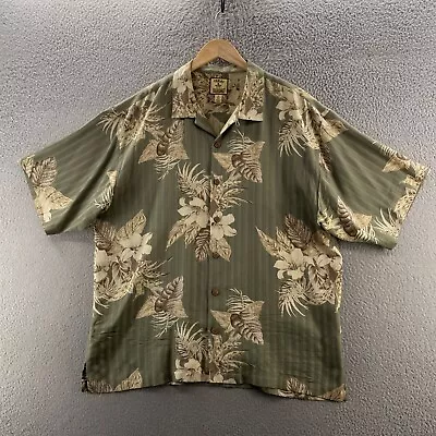 Tommy Bahama Shirt Mens Extra Large Green Beige Floral Button Up Silk Hawaiian • $24.89