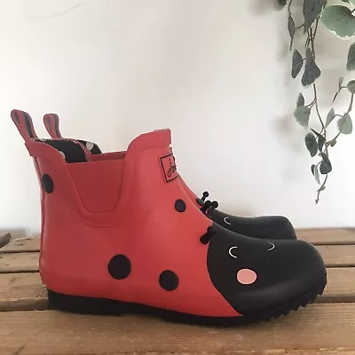 £22 • Buy Joules Wellibobs Ladybird Red Black Spotty Size 2 Kids Wellies