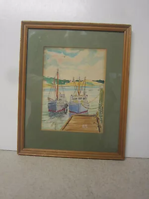 Listed Cape Cod Artist Harold Durand White Fishing Boat Watercolor 1908 - 1999 • $78.50