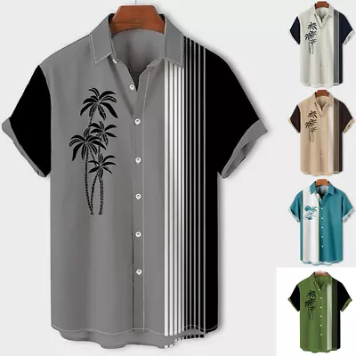 Mens Floral Hawaiian Shirts Short Sleeve Button Down Casual Beach Shirts • $21.65