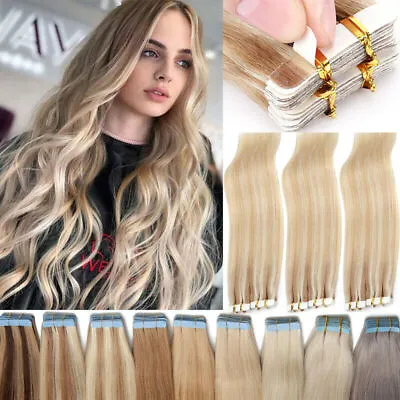 Tape In Hair Extensions Seamless Skin Weft Real Brazilian Human Hair Balayage US • $30