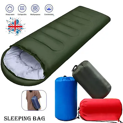 £16.89 • Buy 3-4 Season Single Sleeping Bag Camping Rectangular Envelope Zip Up Kids Adult Uk