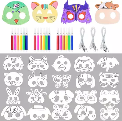 £11.25 • Buy Fantasyon 24pcs Animal Masks For Kids DIY Colour-In Masks White Card DIY Masks
