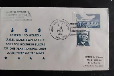 U.s.s. Edenton Ats-11 Farewell To Norfolk 1978 Uss Shenandoah Ad-26 Cancel Cover • $1.95