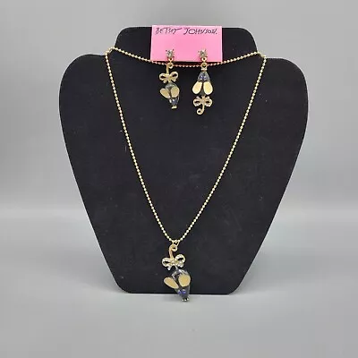 Betsey Johnson Black & Tan Enamel Mouse Necklace & Earrings • $15.75