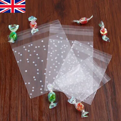 100Pcs Self Seal Adhesive Polka Dots Plastic Cellophane Cookies Candy Gift Bags • £3.58