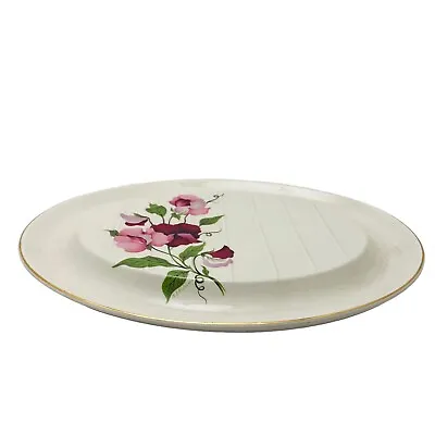 Vintage Pallisy Sweet Pea Serving Meat Platter Oval White Pink Ceramic Ridged • £9.19