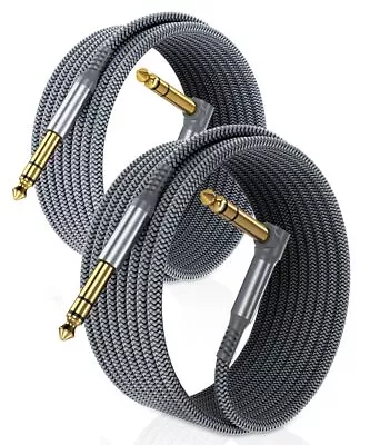 2 Pack 10FT 1/4 Inch TRS Cable AMP Cord Right Angle For Electric Guitar Stereo • $19.50