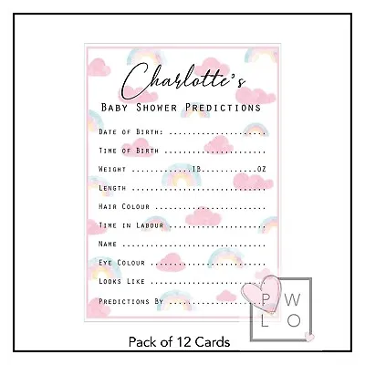 RAINBOW BABY SHOWER GAMES - Personalised Prediction Cards - Rainbow Baby Pastel • £3.20