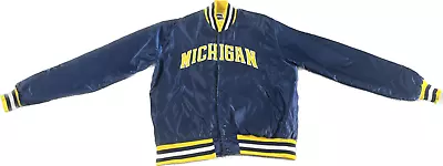 Vintage Starter University Of Michigan Wolverines Satin Bomber Jacket 1980s XL • $89.99