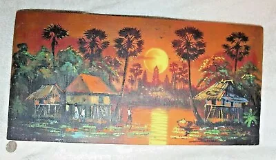 Vintage Signed Vietnamese Asian Village Scene Oil On Canvas Painting • $95