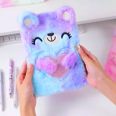 Cute Gifts Diary Girls Secret Cat Kids Plush Notebook Furry With Lock Keys • $23.73