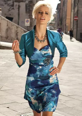 Linea Raffaelli Teal Sequinned Ruched Dress & Bolero Size UK 10 12 38in Chest • £49.65