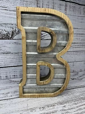 Large 14” Wood & Galvanized Metal Letter B Hobby Lobby Marquee Decor Industrial • $27.99