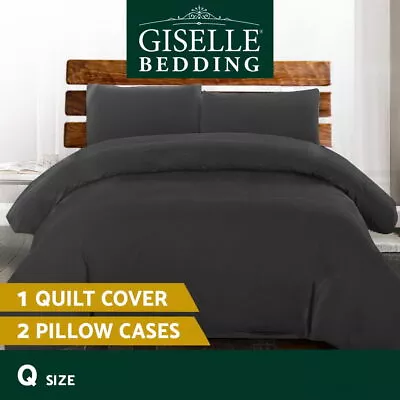 Giselle Cotton Quilt Cover Set Queen Bed Duvet  Cover Hotel Black • $23.95